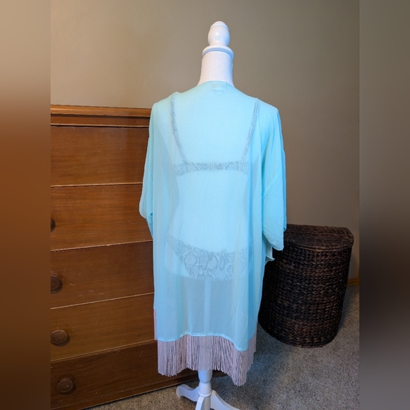NWT LuLaRoe Monroe Seafoam Green Fringe Swim Coverup - Picture 8 of 13